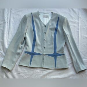 Gray Jacket with Blue Inset Accents
